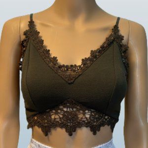 Women's Windsor Padded Lace Crop Top Bralette size Small Olive Green B41